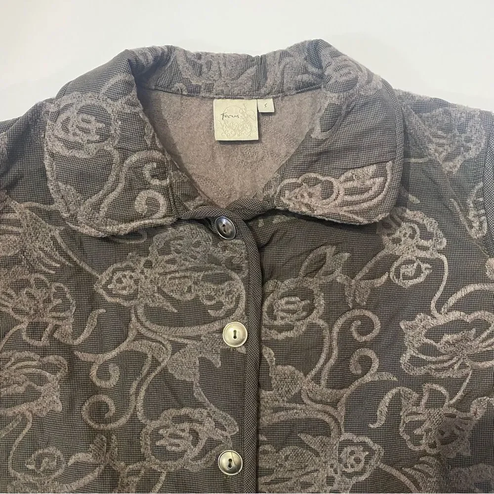 Focus Textured Tapestry Button Down Collared Jacket/Blazer Women's Size Small